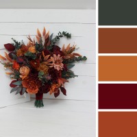 Wedding bouquets in rust burgundy cinnamon orange color theme. Bridal bouquet.Cascading bouquet. Faux bouquet. Bridesmaid bouquet 0033