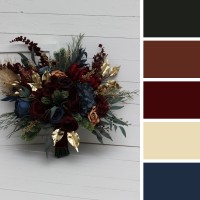 Wedding bouquets in burgundy navy blue gold colors. Bridal bouquet. Cascading bouquet. Faux bouquet. Bridesmaid bouquet. 0031