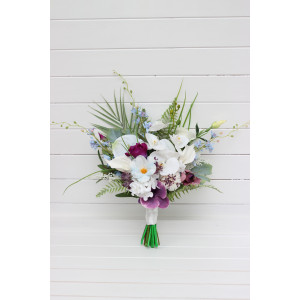 Exotic wedding bouquet. White blue magenta flowers. Beach wedding. Exotic wedding. Orchid calla lily bouquet . Bridal bouquet. 5274