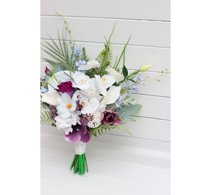 Exotic wedding bouquet. White blue magenta flowers. Beach wedding. Exotic wedding. Orchid calla lily bouquet . Bridal bouquet. 5274