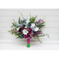 Bouquets in white blue magenta purple color theme. Exotic ridal bouquet. Faux bouquet. Bridesmaid bouquet. 5275