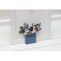 Pocket boutonniere in white terracotta dusty blue color scheme. Flower accessories. Pocket flowers. Square flowers. 5227