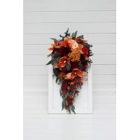 Wedding bouquets in burnt orange red burgundy colors. Bridal bouquet. Cascading bouquet. Faux bouquet. Bridesmaid bouquet. 5103