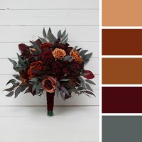 Wedding bouquets in rust burgundy cinnamon colors. Bridal bouquet. Cascading bouquet. Faux bouquet. Bridesmaid bouquet. 0044