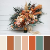 Wedding bouquets in orange rust peach colors. Bridal bouquet. Cascading bouquet. Faux bouquet. Bridesmaid bouquet. 0001 