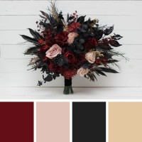 Wedding bouquets in  Halloween colors. Burgundy black gold beige bridal bouquet. Cascading bouquet. Faux bouquet. Bridesmaid bouquet. Gothic black wedding bouquet. 0018