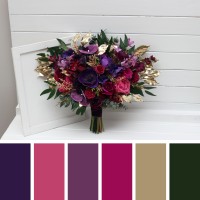 Bouquets in purple magenta gold color theme. Bridal bouquet. Faux bouquet. Bridesmaid bouquet. 5273