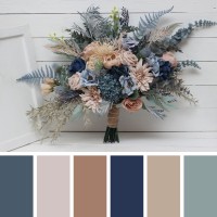 Beige dahlia dusty navy blue flowers . Bridal bouquet.  Faux bouquet. Bridesmaid bouquet.  0506