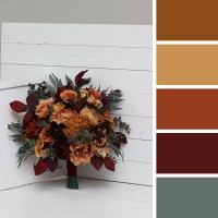 Wedding bouquets in rust burgundy cinnamon colors. Bridal bouquet. Cascading bouquet. Faux bouquet. Bridesmaid bouquet. 0044