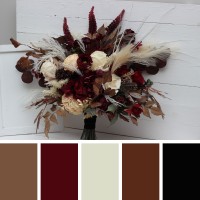 Wedding bouquets in burgundy brown cream colors. Bridal bouquet. Cascading bouquet. Faux bouquet. Bridesmaid bouquet. 0041