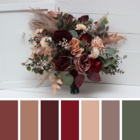 Bouquets in burgundy red dusty rose peach color theme. Bridal bouquet. Faux bouquet. Bridesmaid bouquet. 0501