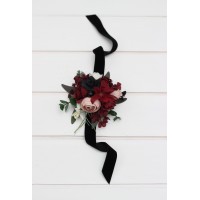  Wedding boutonnieres and wrist corsage  in burgundy black green beige ivory color scheme. Flower accessories. 5279