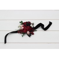  Wedding boutonnieres and wrist corsage  in burgundy black green beige ivory color scheme. Flower accessories. 5279