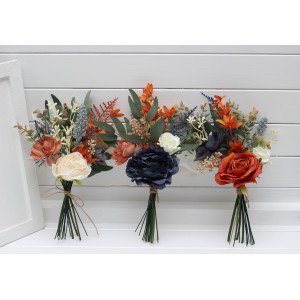 Mini bouquets for vases. Flowers for wedding decor in orange ivory rust navy blue colors. 5115