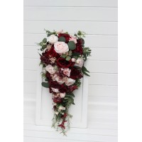 Wedding bouquets in burgundy and blush pink colors. Bridal bouquet. Cascading bouquet. Faux bouquet. Bridesmaid bouquet. 5246