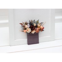 Pocket boutonniere in gray peach brown color scheme. Flower accessories. Pocket flowers. Square flowers. 5106