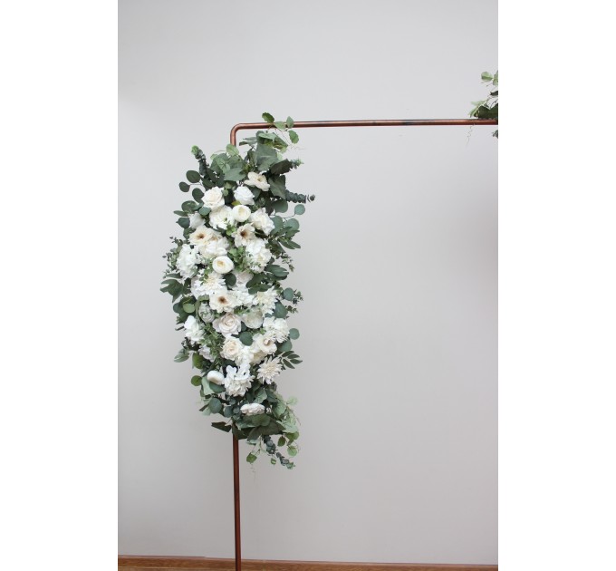  Flower arch arrangement in white and green colors.  Arbor flowers. Floral archway. Faux flowers for wedding arch. 5281