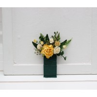 Pocket boutonniere in yellow and green color scheme. Flower accessories. Pocket flowers. Square flowers. 5284