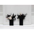 Pocket boutonniere in white and black color scheme. Flower accessories. Pocket flowers. Square flowers. Halloween wedding. Gothic wedding. 5283
