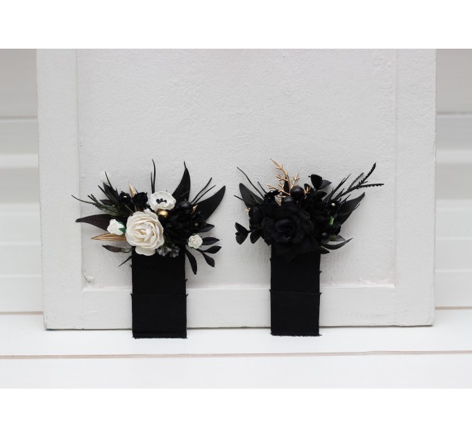 Pocket boutonniere in white and black color scheme. Flower accessories. Pocket flowers. Square flowers. Halloween wedding. Gothic wedding. 5283