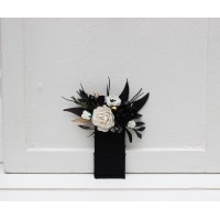 Pocket boutonniere in white and black color scheme. Flower accessories. Pocket flowers. Square flowers. Halloween wedding. Gothic wedding. 5283