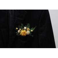 Pocket boutonniere in yellow and green color scheme. Flower accessories. Pocket flowers. Square flowers. 5284