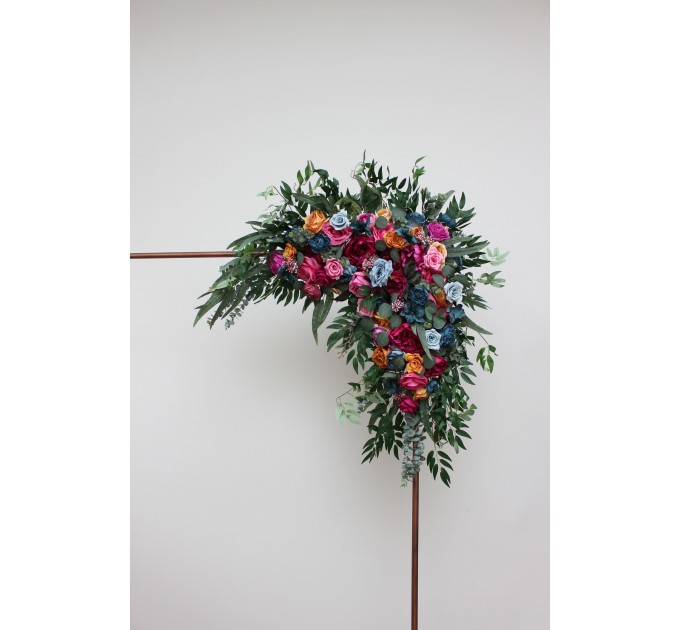  Flower arch arrangement in jewel-tone color scheme.  Arbor flowers. Floral archway. Faux flowers for wedding arch. 5187