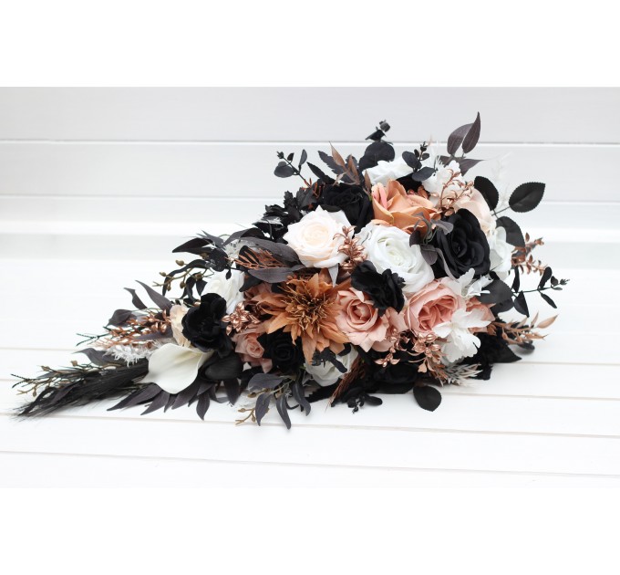 Wedding bouquets in dusty rose black cinnamon white colors. Bridal bouquet. Faux bouquet. Bridesmaid bouquet. Gothic black wedding bouquet. 5203