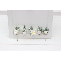  Set of  5 bobby pins in white color. Hair accessories. Hair pins. Flower accessories for wedding.  5288