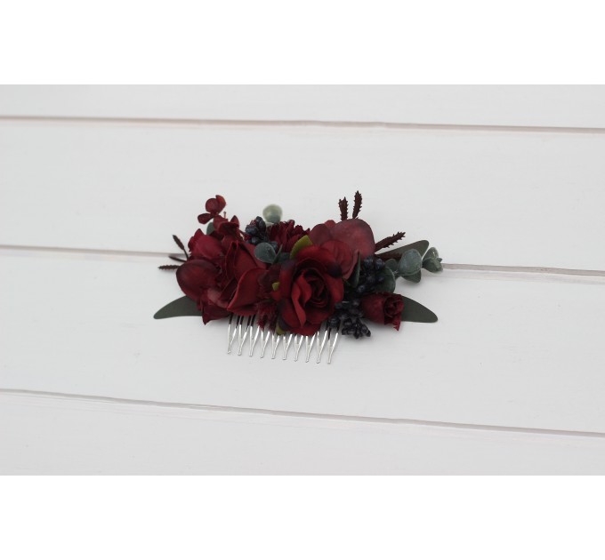 Flower comb in burgundy color scheme. Wedding accessories for hair. Bridal flower comb. Bridesmaid floral comb. 5230