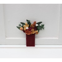 Pocket boutonniere in a rust  ivory and burgundy color scheme. Flower accessories. Pocket flowers. Square flowers. 5272