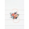  Wedding boutonnieres and wrist corsage  in magenta peach coral dusty blue color scheme. Flower accessories. 5286