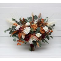 Bouquets in cinnamon ivory burgundy orange color theme. Bridal bouquet. Faux bouquet. Bridesmaid bouquet. 5287