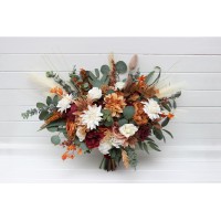 Bouquets in cinnamon ivory burgundy orange color theme. Bridal bouquet. Faux bouquet. Bridesmaid bouquet. 5287