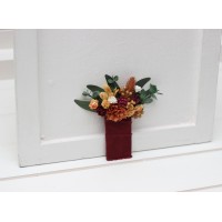 Pocket boutonniere in a rust  ivory and burgundy color scheme. Flower accessories. Pocket flowers. Square flowers. 5272