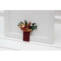 Pocket boutonniere in a rust  ivory and burgundy color scheme. Flower accessories. Pocket flowers. Square flowers. 5272