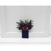 Pocket boutonniere in a burgundy and navy blue color scheme. Flower accessories. Pocket flowers. Square flowers. 5307