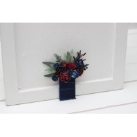 Pocket boutonniere in a burgundy and navy blue color scheme. Flower accessories. Pocket flowers. Square flowers. 5307