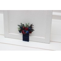 Pocket boutonniere in a burgundy and navy blue color scheme. Flower accessories. Pocket flowers. Square flowers. 5307