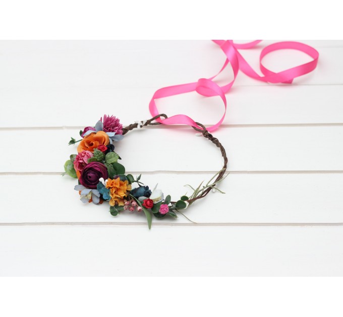 Colorful  flower crown. Hair wreath. Flower girl crown. Wedding flowers. 5187