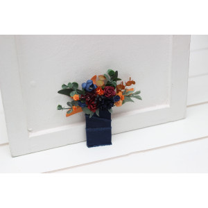 Pocket boutonniere in burgundy a navy blue and rust color scheme. Flower accessories. Pocket flowers. Square flowers. 5343