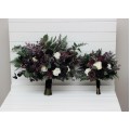 Bouquets in deep purple black ivory green color theme. Bridal bouquet. Faux bouquet. Bridesmaid bouquet. Gothic black wedding bouquet. 5289
