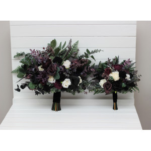 Bouquets in deep purple black ivory green color scheme. Bridal bouquet. Faux bouquet. Bridesmaid bouquet. Gothic black wedding bouquet. 5289