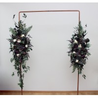  Flower arch arrangement in deep purple black ivory green  colors.  Arbor flowers. Floral archway. Faux flowers for wedding arch. 5289