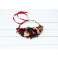 Burgundy, Red, Dusty Rose & Peach Flower Crown – Faux Floral Hair Wreath for Bride or Flower Girl