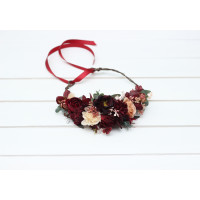 Burgundy red dusty rose peach flower crown. Hair wreath. Flower girl crown. Wedding flowers. 0501