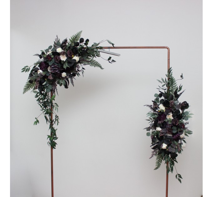 Flower arch arrangement in deep purple black ivory green  colors.  Arbor flowers. Floral archway. Faux flowers for wedding arch. 5289