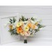 Spring summer wedding. Cascading bouquet. Orange peach yellow dusty blue flowers. Faux bouquet. Bridal bouquet. Boho wedding. Bridesmaid bouquet. 5291