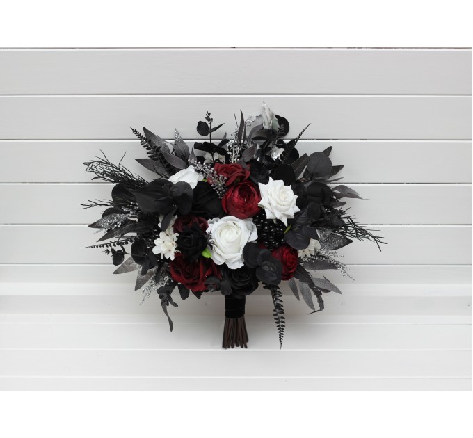 Wedding bouquets in  burgundy black silver colors. Bridal bouquet.  Faux bouquet. Bridesmaid bouquet.Gothic black wedding bouquet. 5108