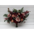 Bouquets in dusty rose burgundy deep green color theme. Bridal bouquet. Faux bouquet. Bridesmaid bouquet. 5293